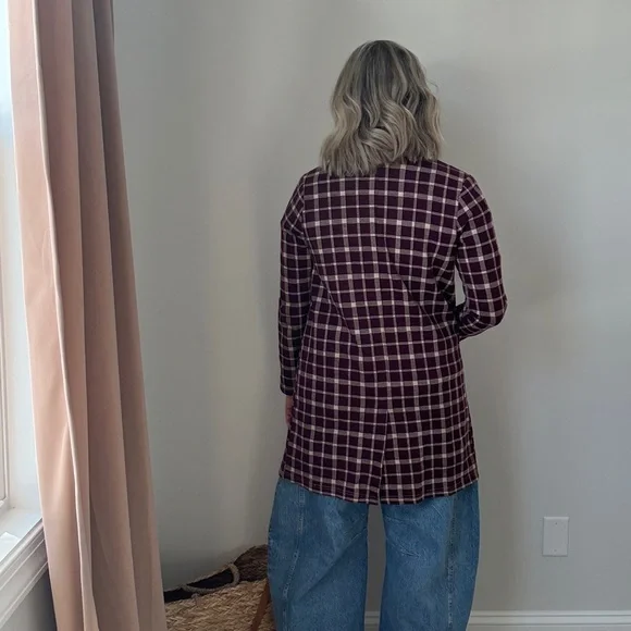 Anthropologie Burgundy Plaid Blazer Jacket - Picture 3 of 3